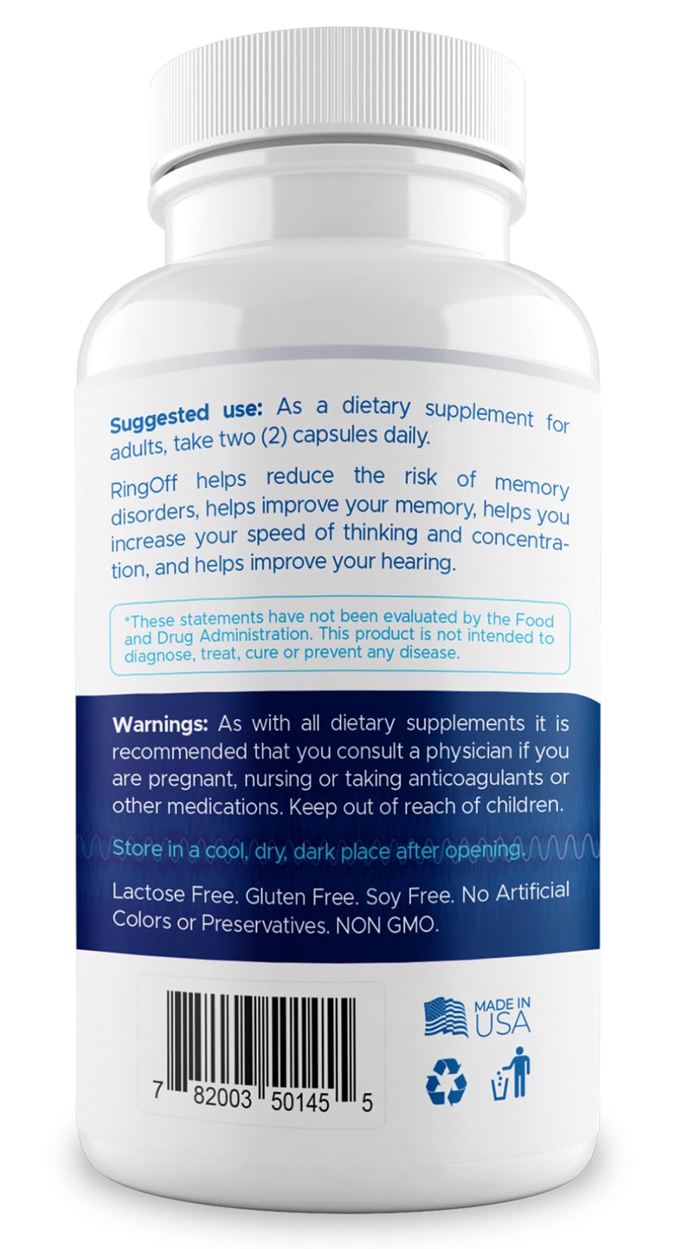 Ring Off bottle and capsules on a wooden table