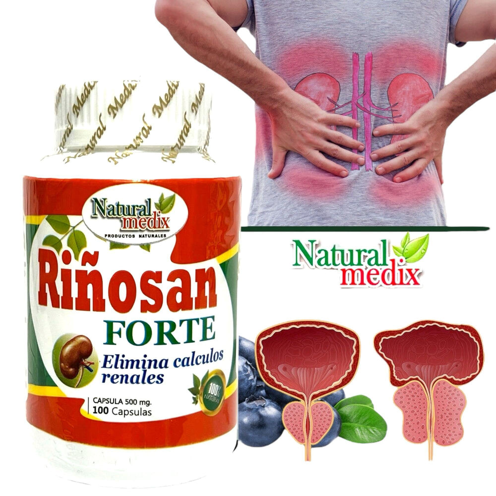 Riñosan Forte packaging showing herbal ingredients
