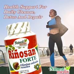 Close-up of Riñosan Forte bottle emphasizing kidney health