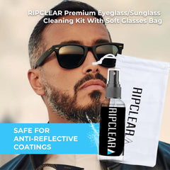 RIPCLEAR Sunglass Cleaning Kit with spray bottle, microfiber bag, and accessories