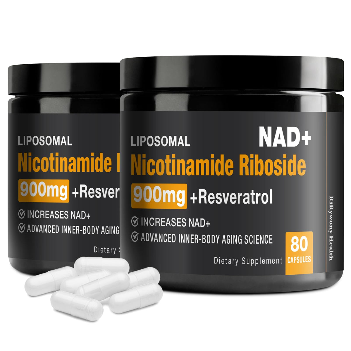 RiRywony NAD supplement bottle on white background