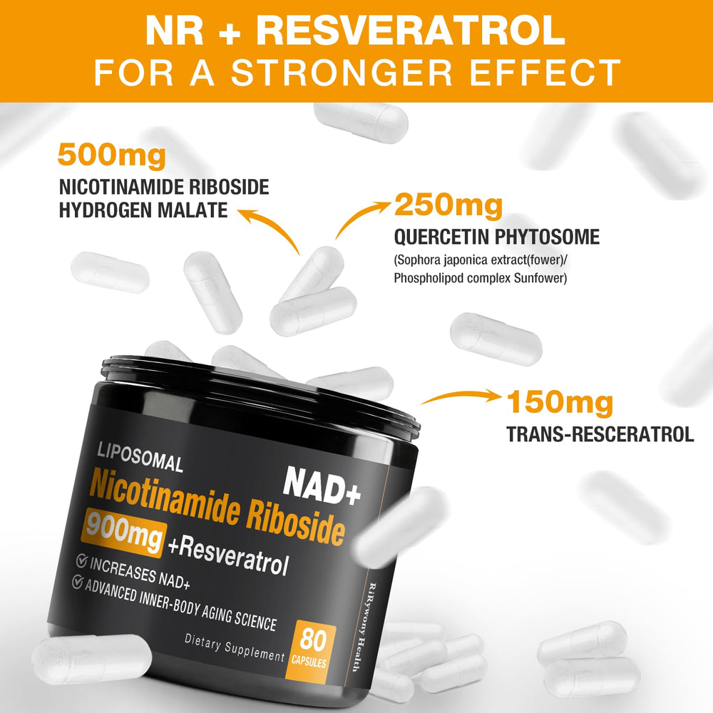 Close-up of NR and Resveratrol capsules