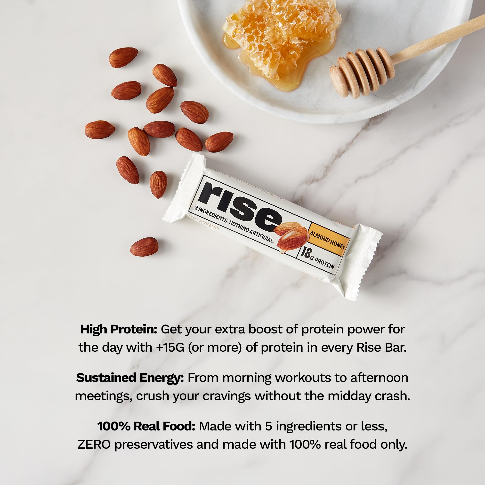 Close-up of Rise Bar texture with almond honey