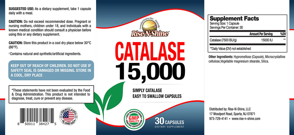 Pack of three Rise-N-Shine Catalase 15,000 full-size bottles
