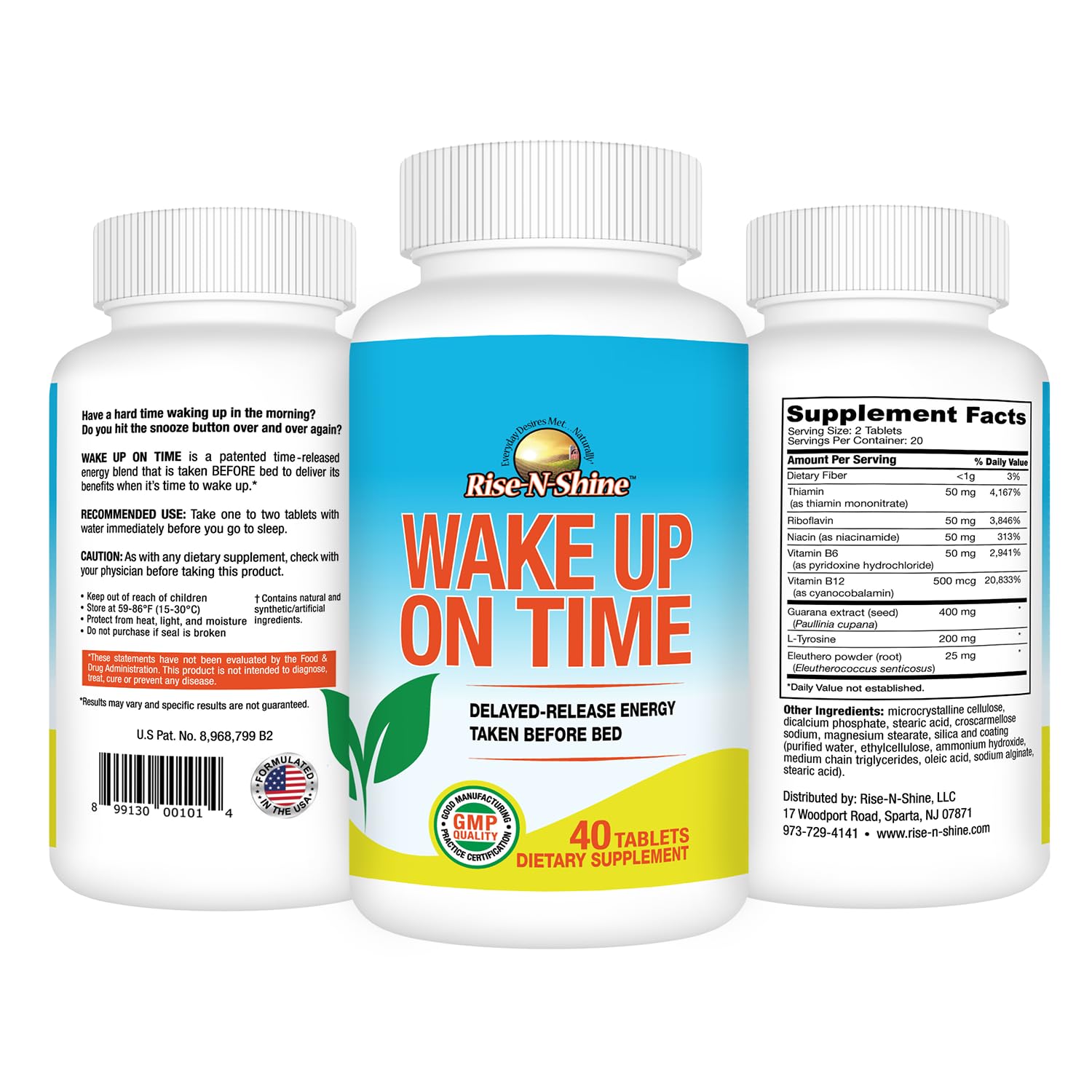 Rise-N-Shine Wake Up On Time capsules close-up shows delayed-release design