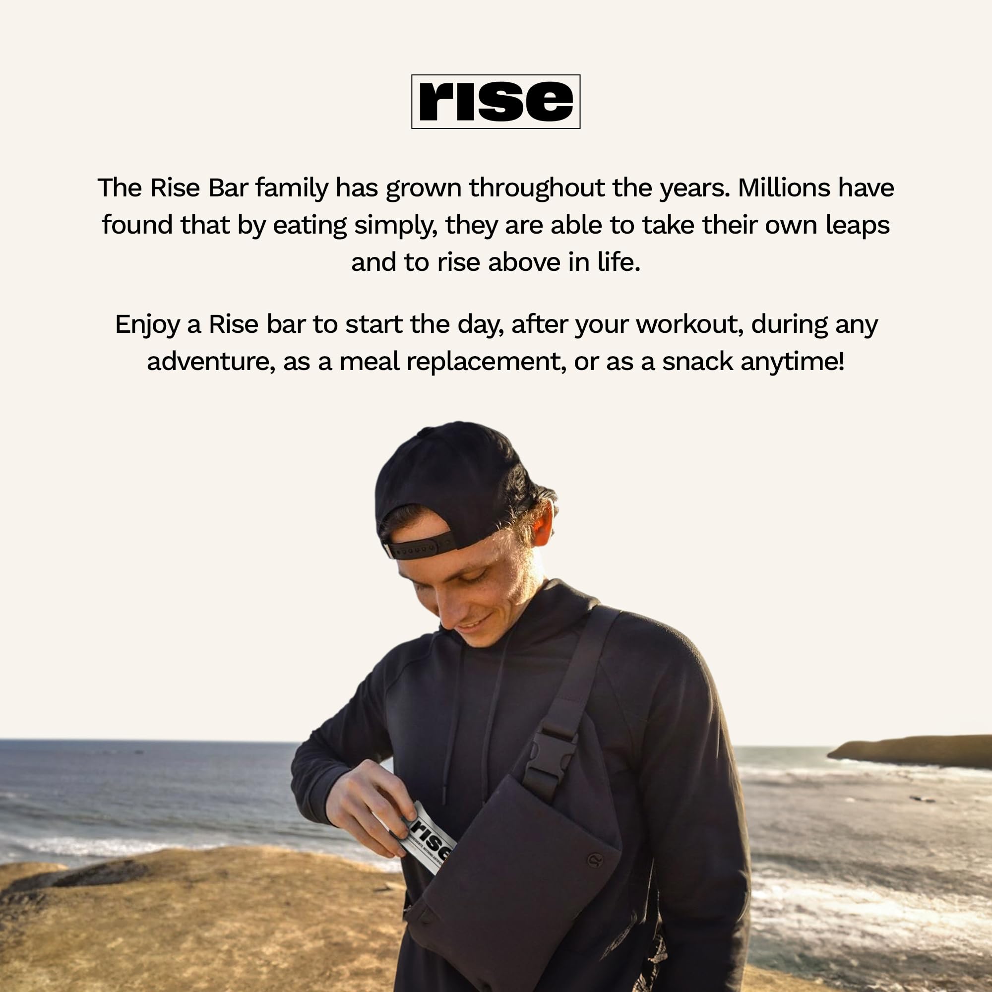 Gluten-free and soy-free ingredient list on Rise bar