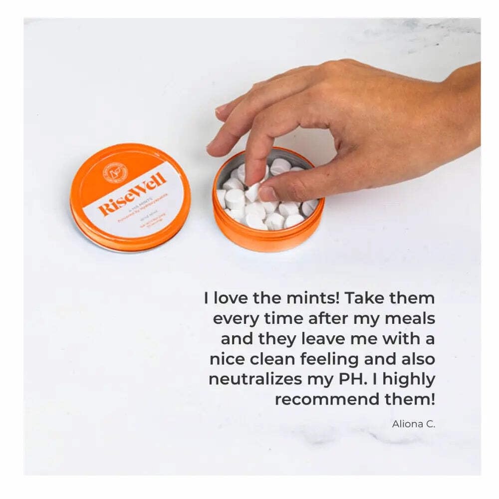 Travel-size RiseWell a-HA Mint for fresh breath