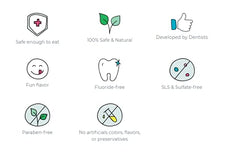 Fluoride-free, vegan, cruelty-free labeling on RiseWell toothpaste packaging