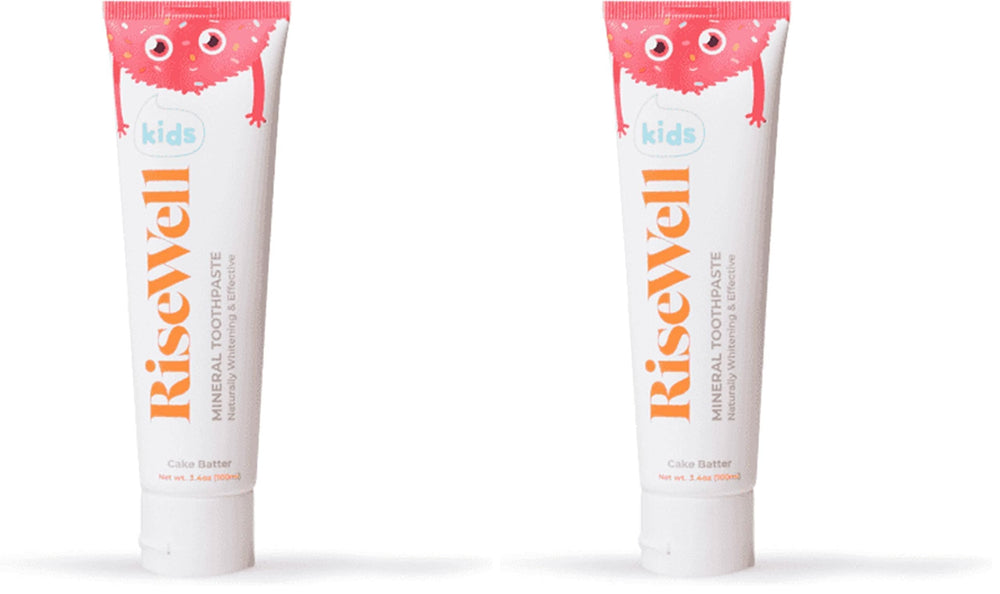RiseWell Kids Hydroxyapatite Toothpaste bottle and packaging, cake batter flavor
