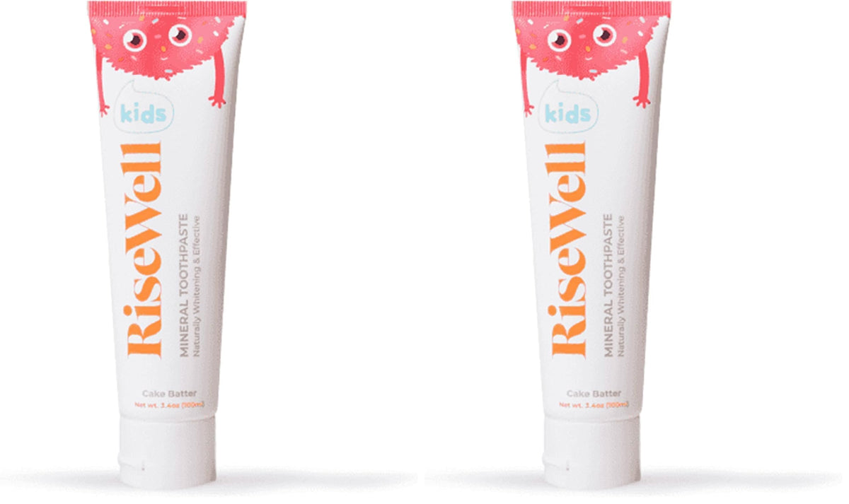 RiseWell Kids Hydroxyapatite Toothpaste bottle and packaging, cake batter flavor