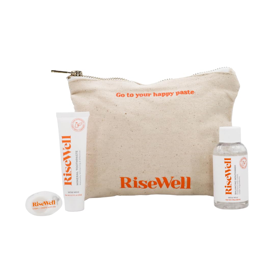 RiseWell Travel Dental Kit – Complete 4-piece TSA-approved travel set with canvas tote