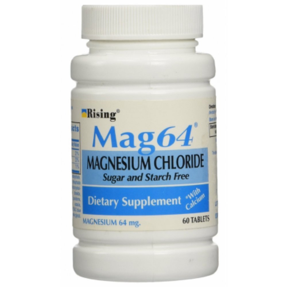 Rising Mag64 Magnesium Chloride with Calcium Tablets bottle - 60 tablets per bottle, pack of 5