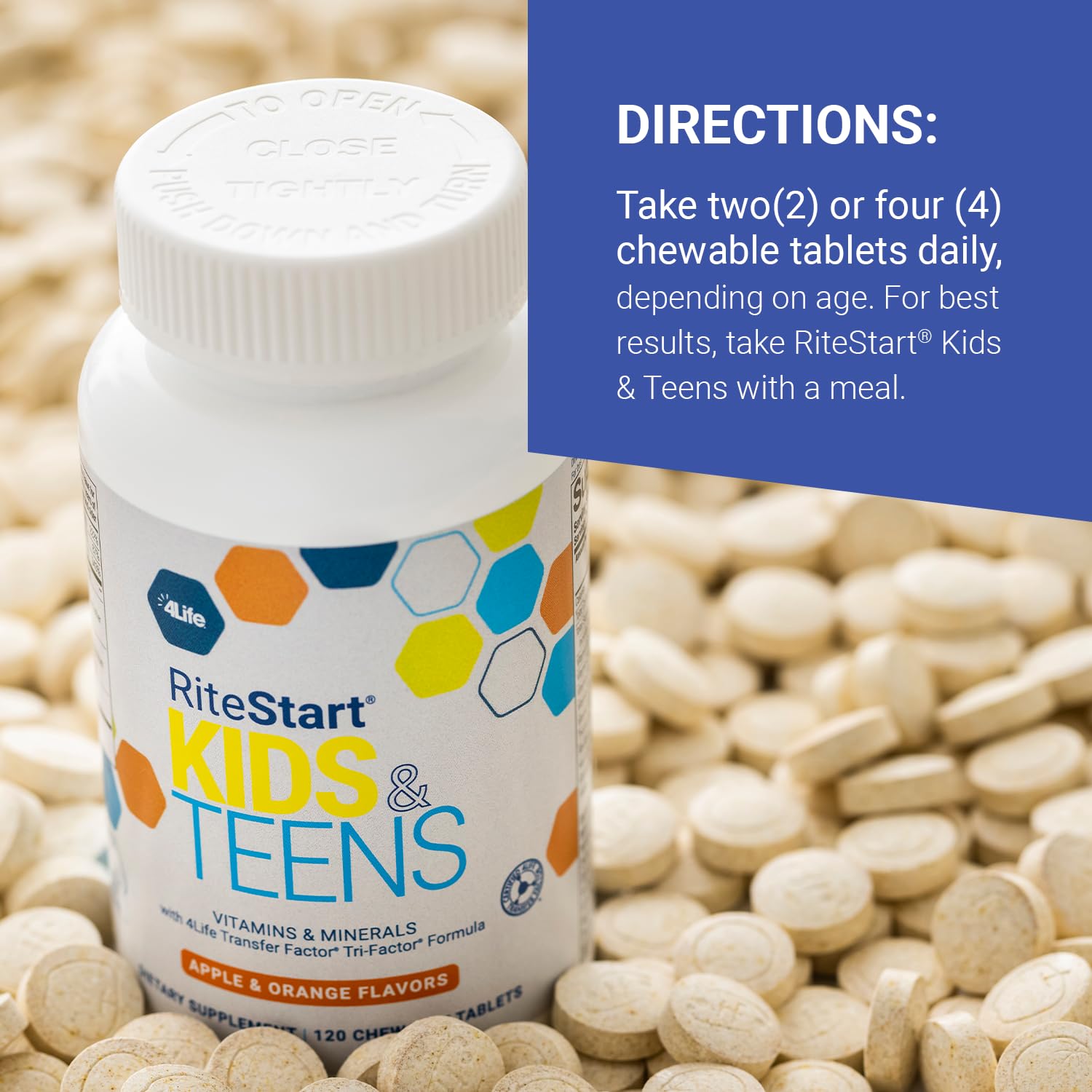 Nutrition facts chart for RiteStart Kids and Teens showing 22 vitamins