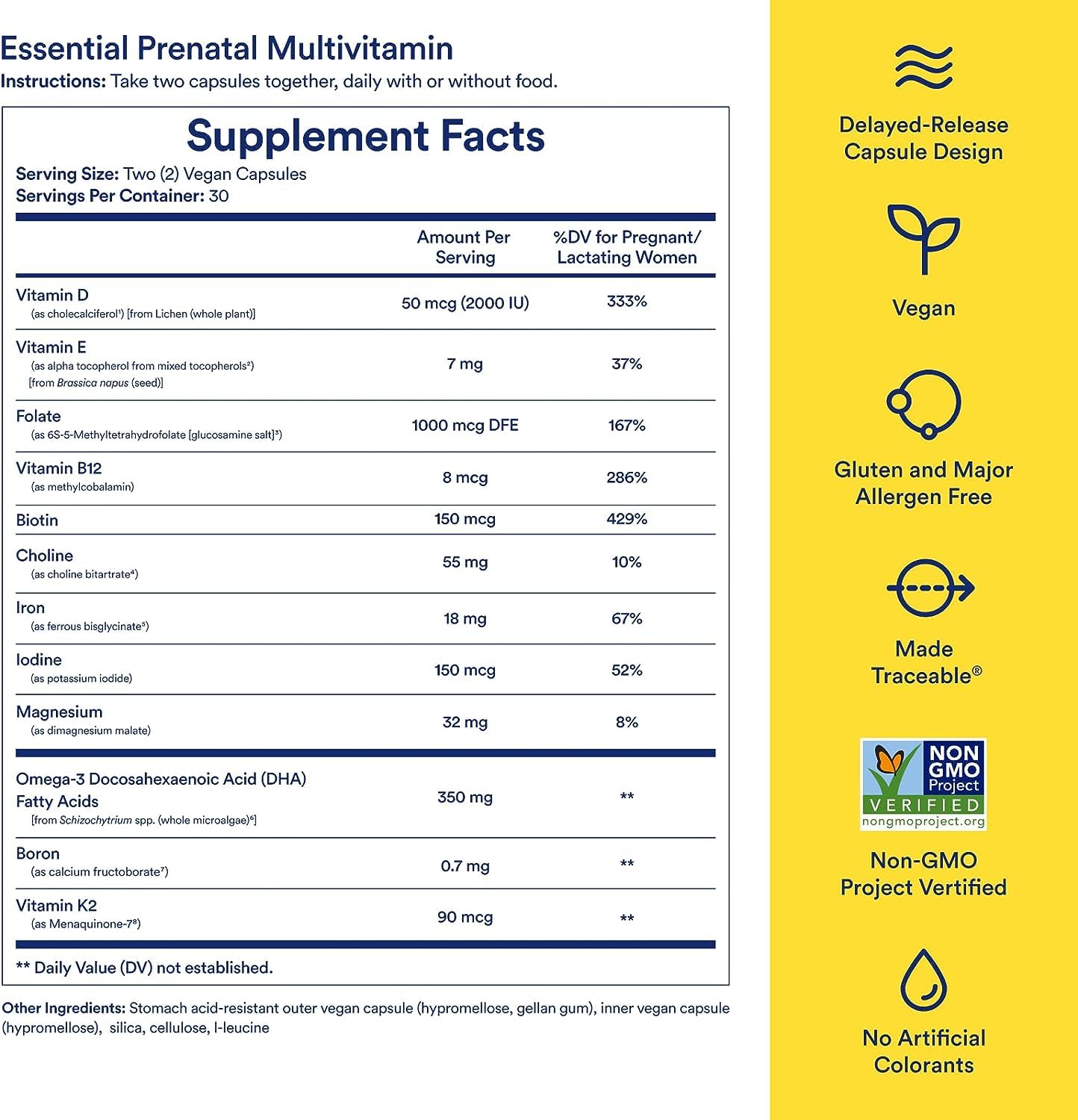 Ritual Essential for Women Prenatal bottle label shows traceable ingredients