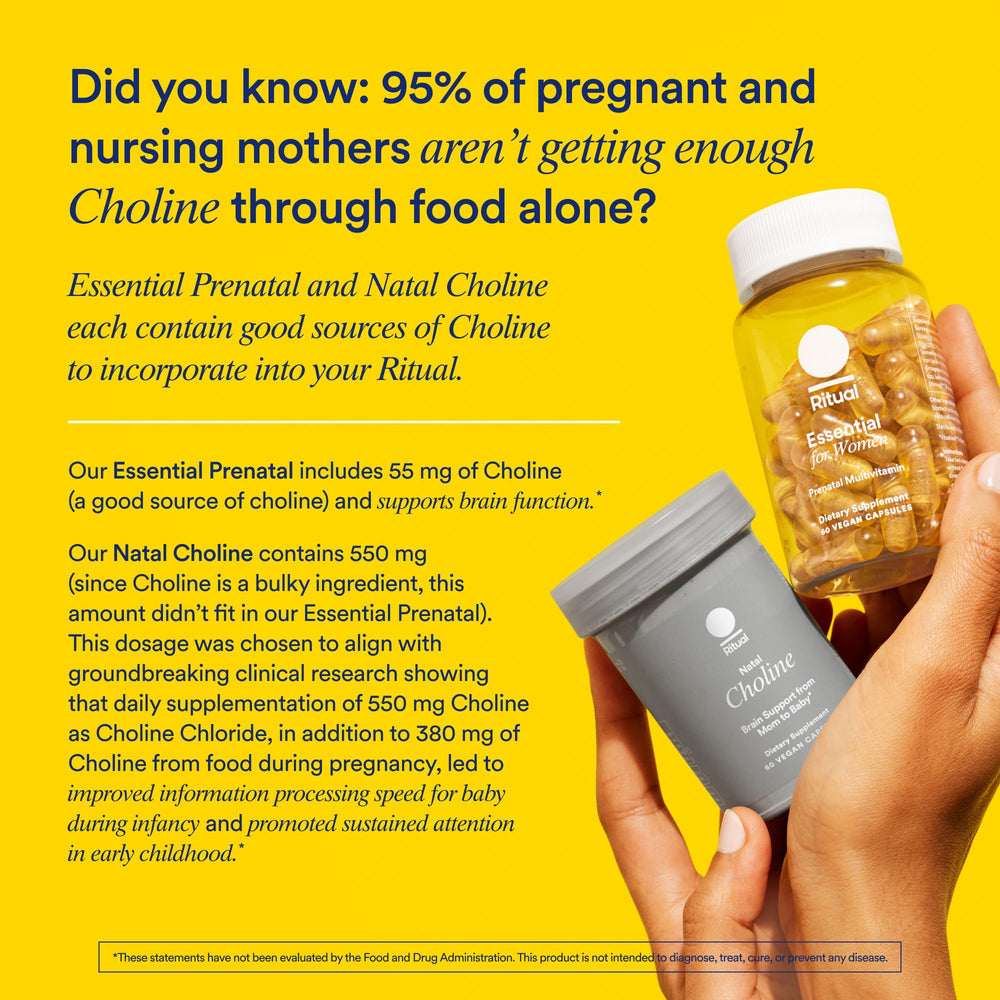 Label highlights Folate, Choline, and Omega-3 DHA ingredients