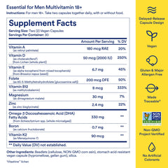 Back of Ritual Multivitamin for Men 18+ bottle showing nutrition facts