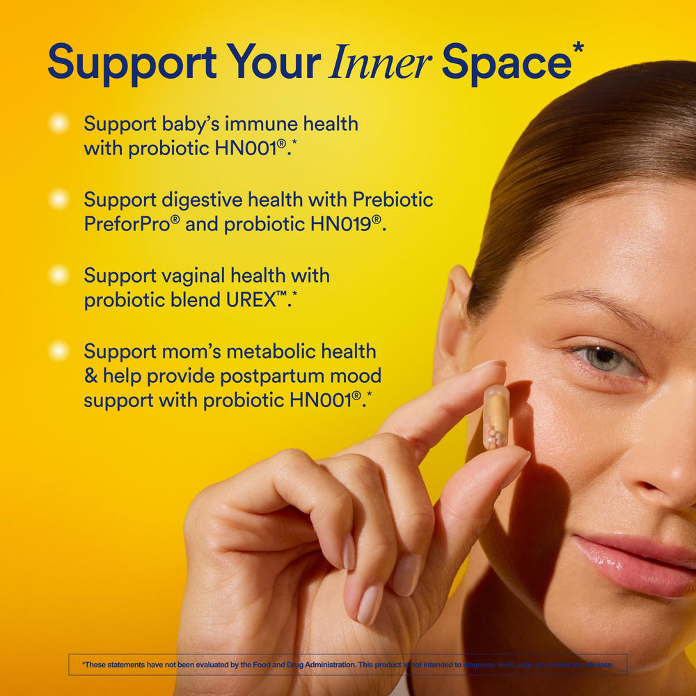 Graphic showing probiotic ingredients HN001 and UREX
