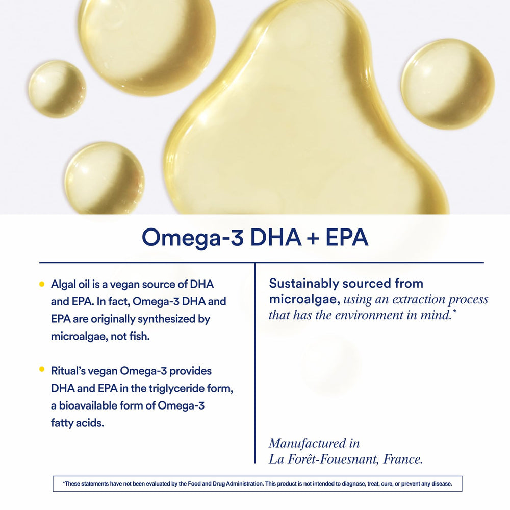 Nutritional info showing 500mg Omega-3 per serving in Ritual Omega-3