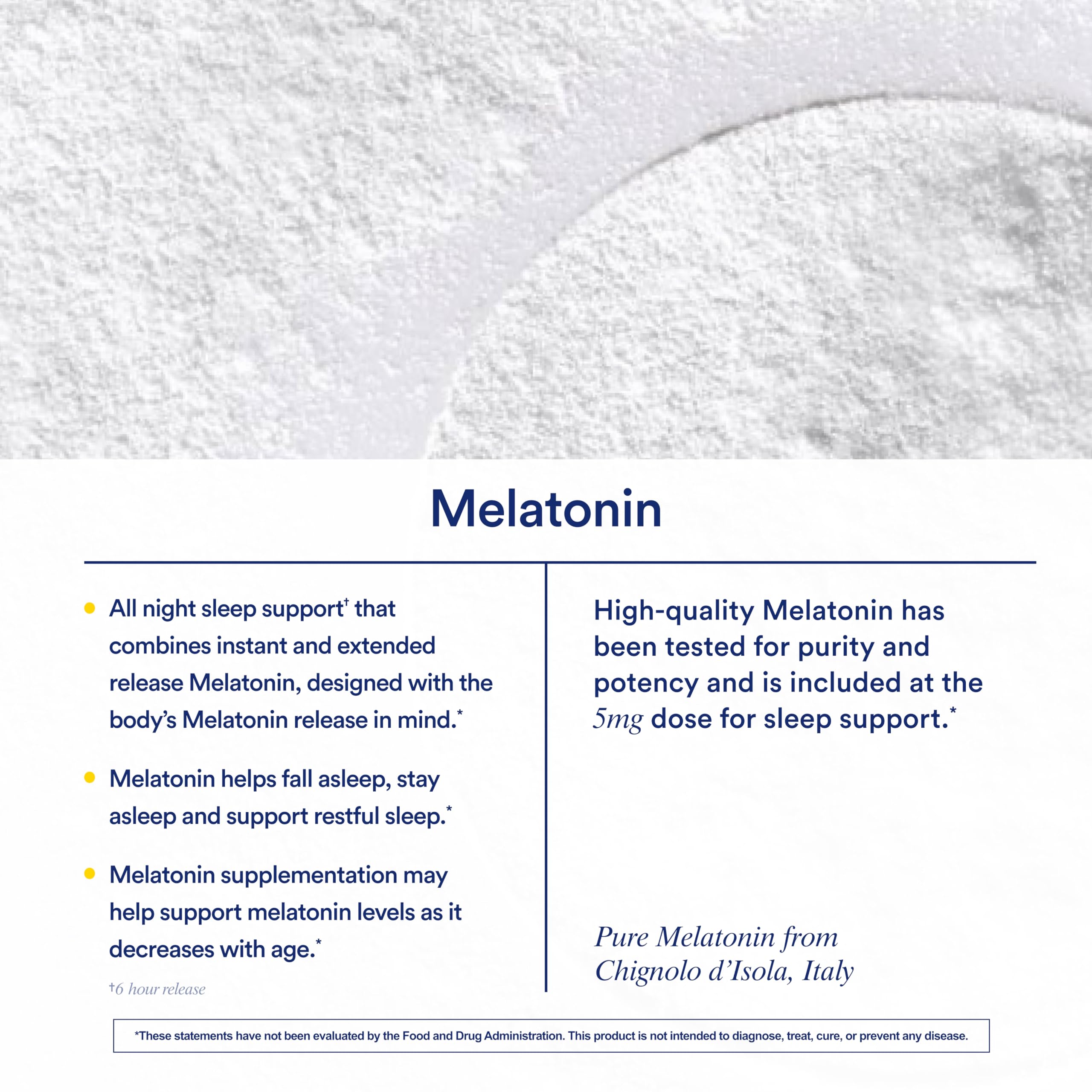 Italy-made Melatonin testing and purity seal