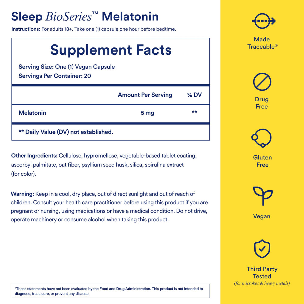 Vegan ingredients and purity icons for Melatonin