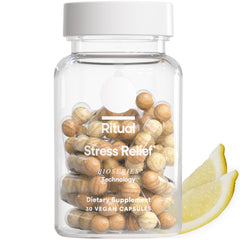 Ritual Stress Relief supplement bottle on white background