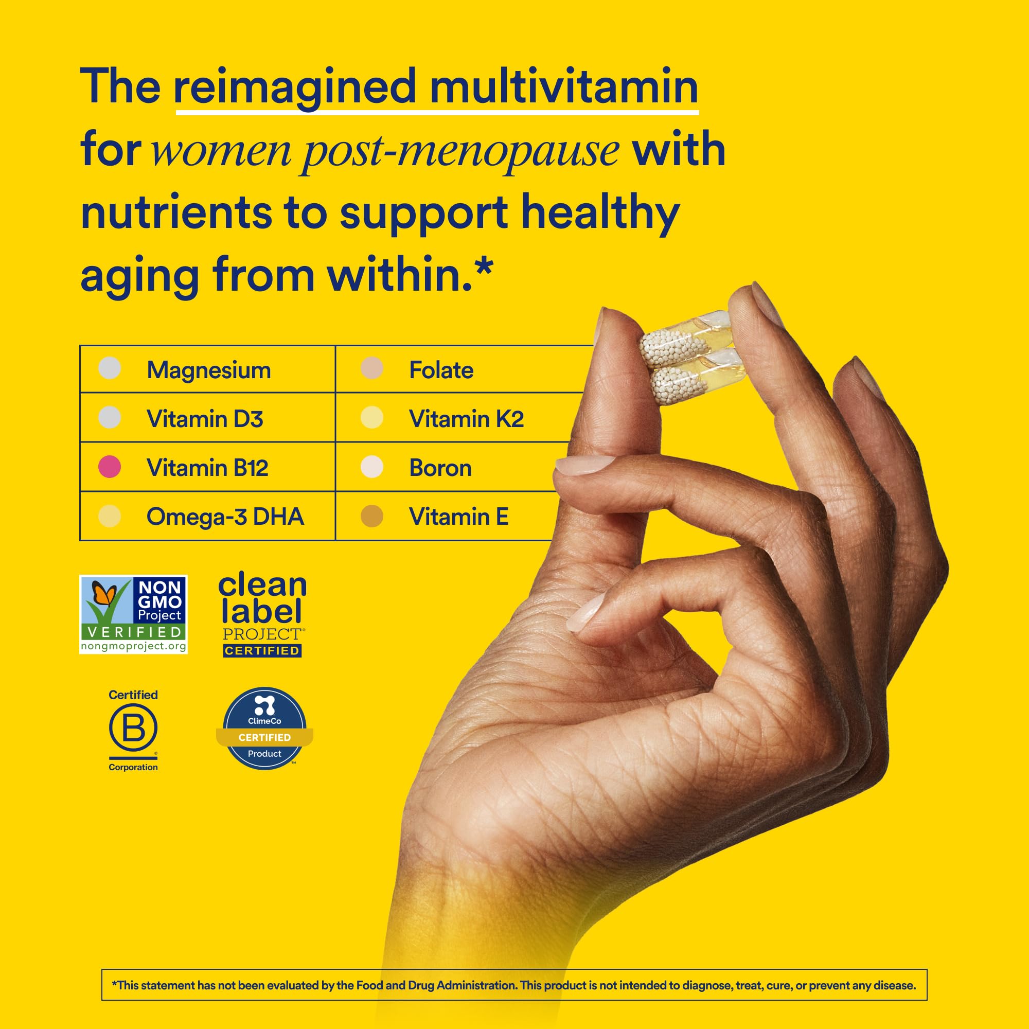 Close-up of Ritual multivitamin bottle cap and label highlighting vegan and non-GMO