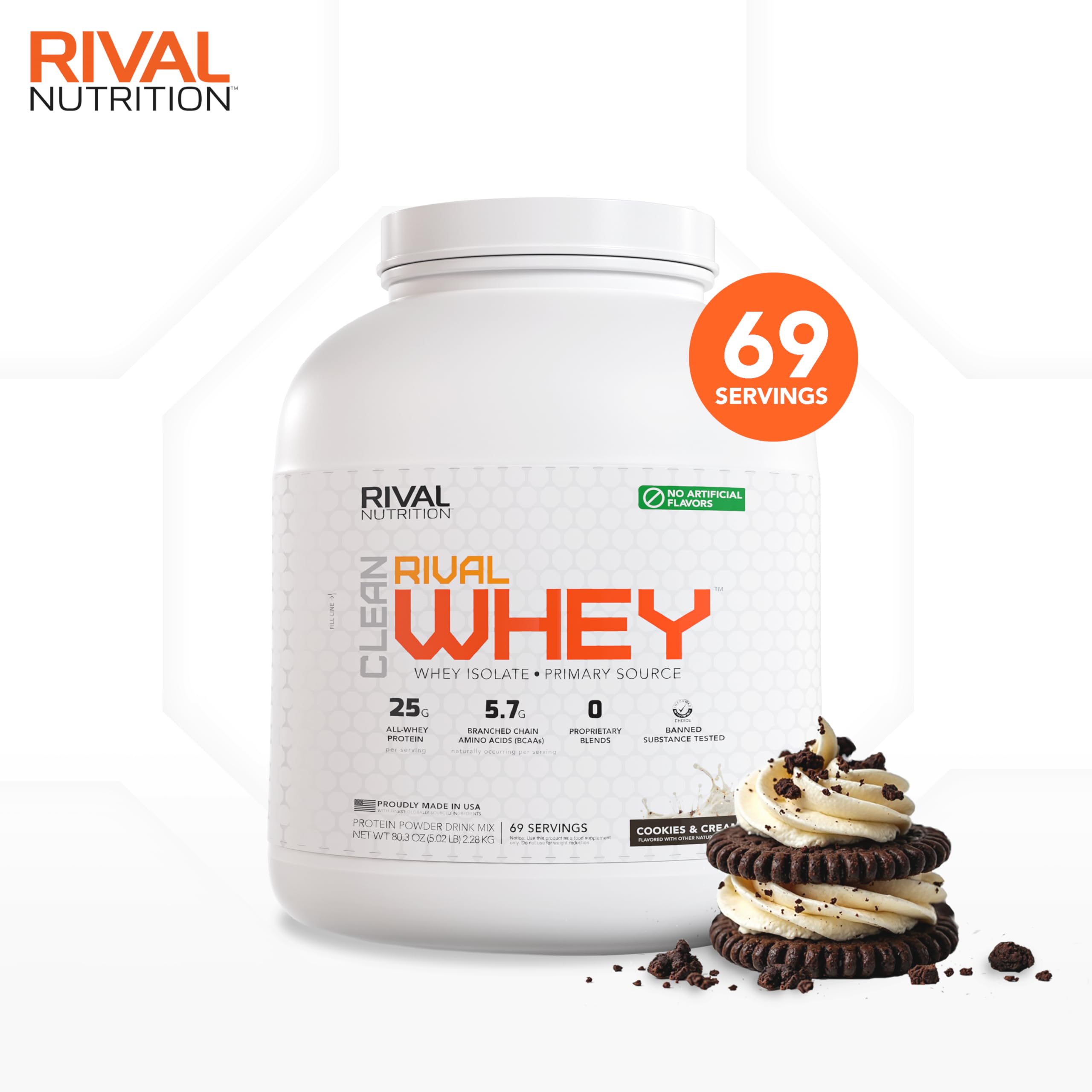 Rival Nutrition Clean Rival Whey scoop poured into shaker for post-workout use.