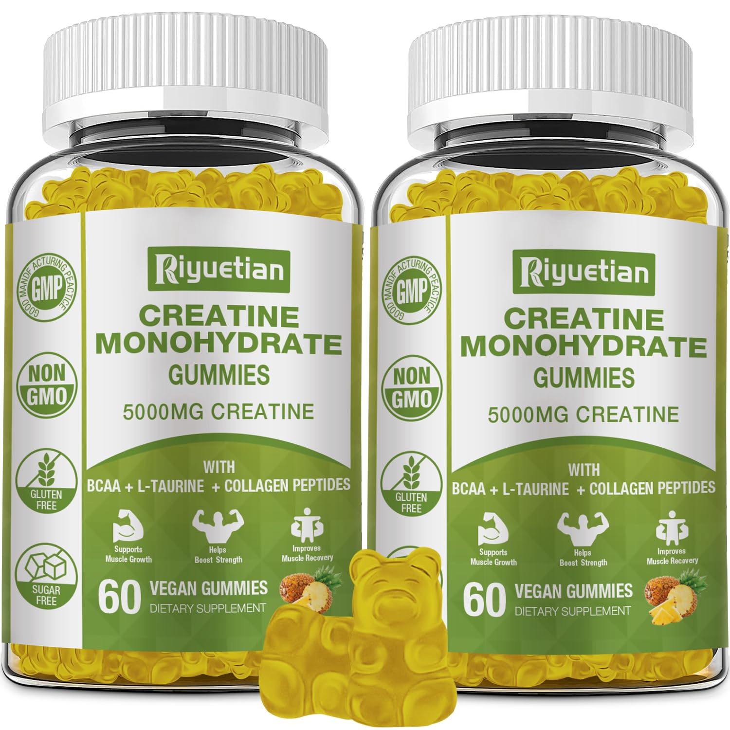 Bottle of Riyuetian Creatine Monohydrate Gummies with label visible