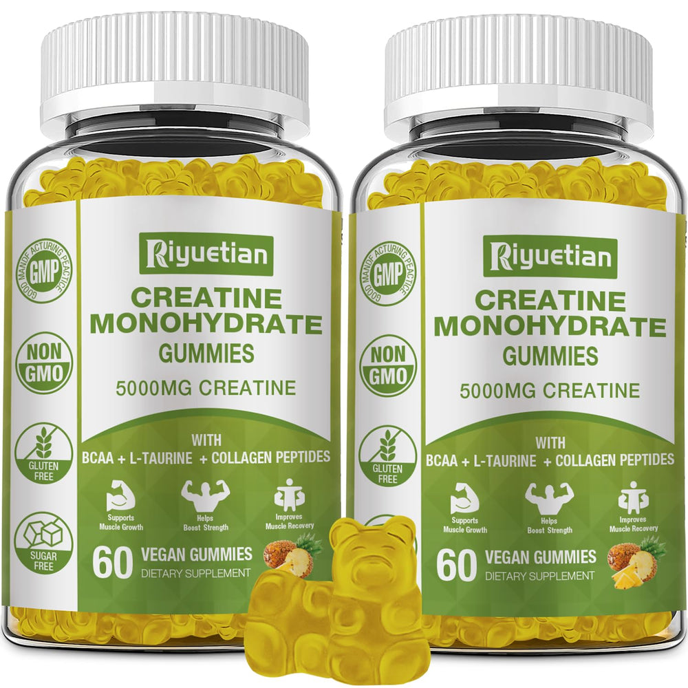 Bottle of Riyuetian Creatine Monohydrate Gummies with label visible