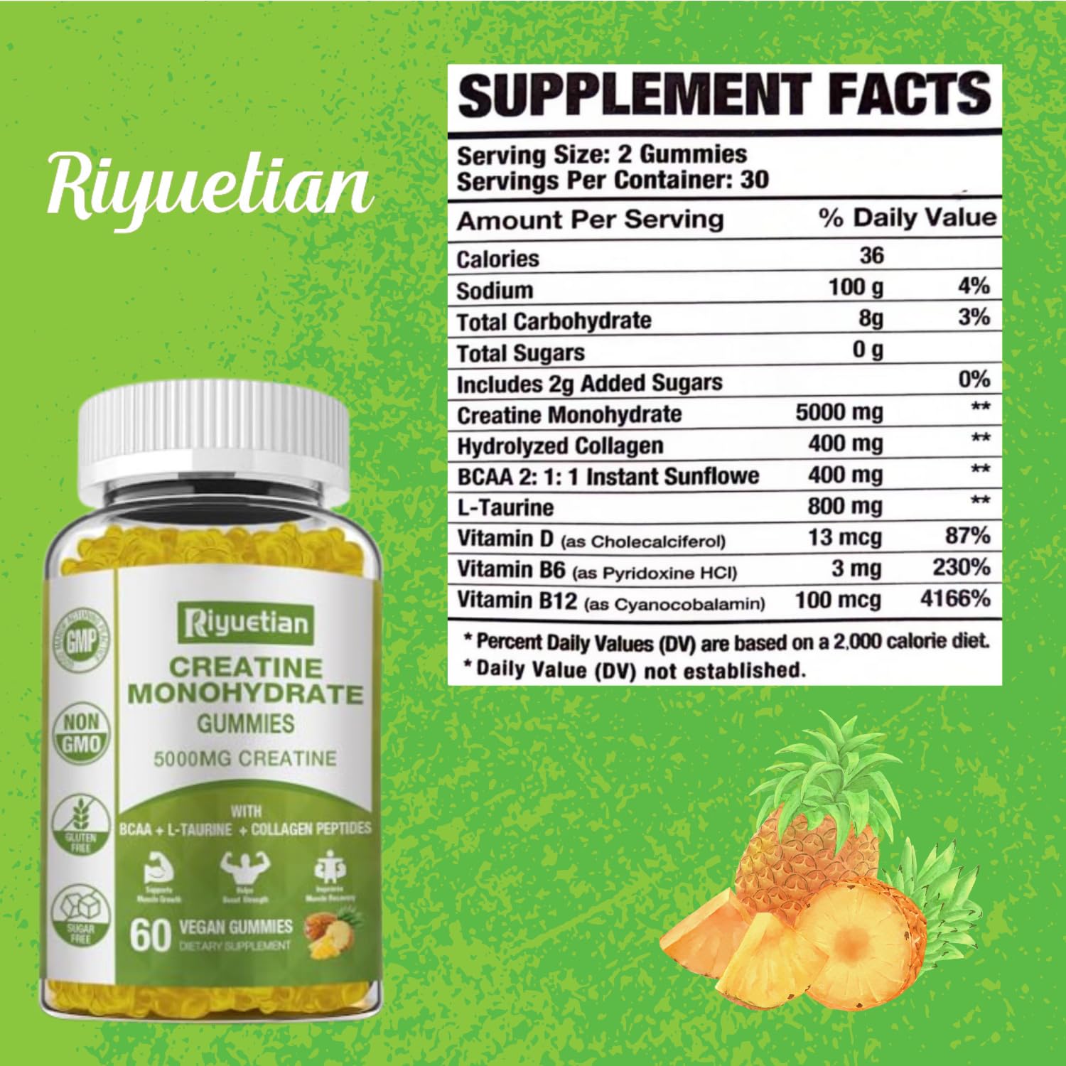 Pineapple-flavored sugar-free gummies on white background