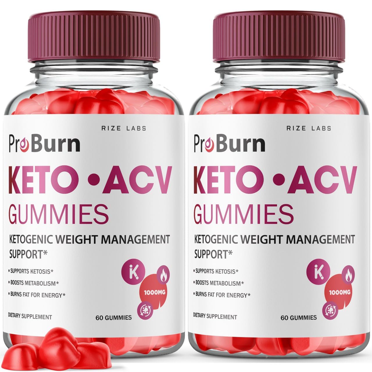 Bottle of Rize Labs Pro Burn Keto ACV Gummies with packaging