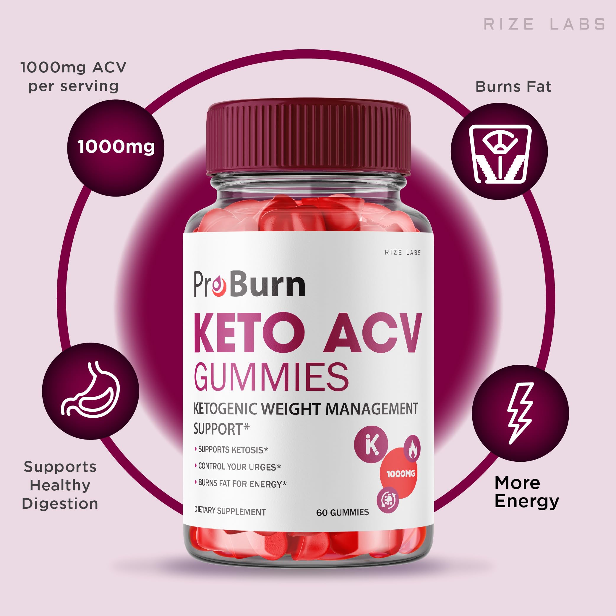 Close-up of Pro Burn Keto ACV Gummies with gummies and label