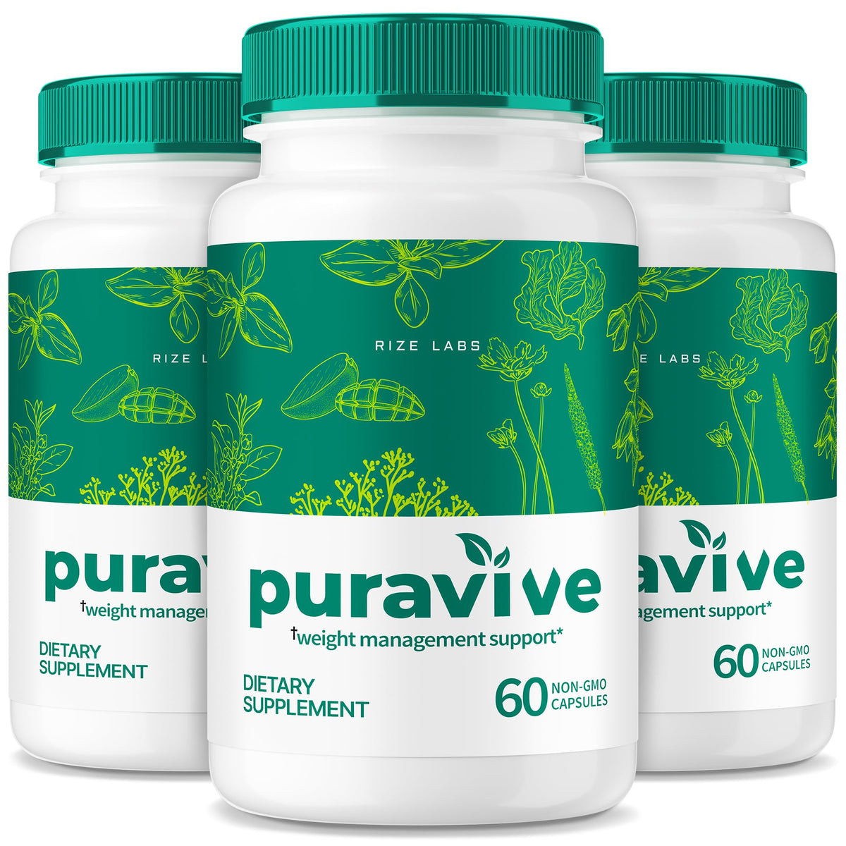 Front view of Puravive weight loss capsules bottle (180 count)