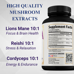 Close-up of Rizma capsules showing high-potency 10:1 mushroom extracts