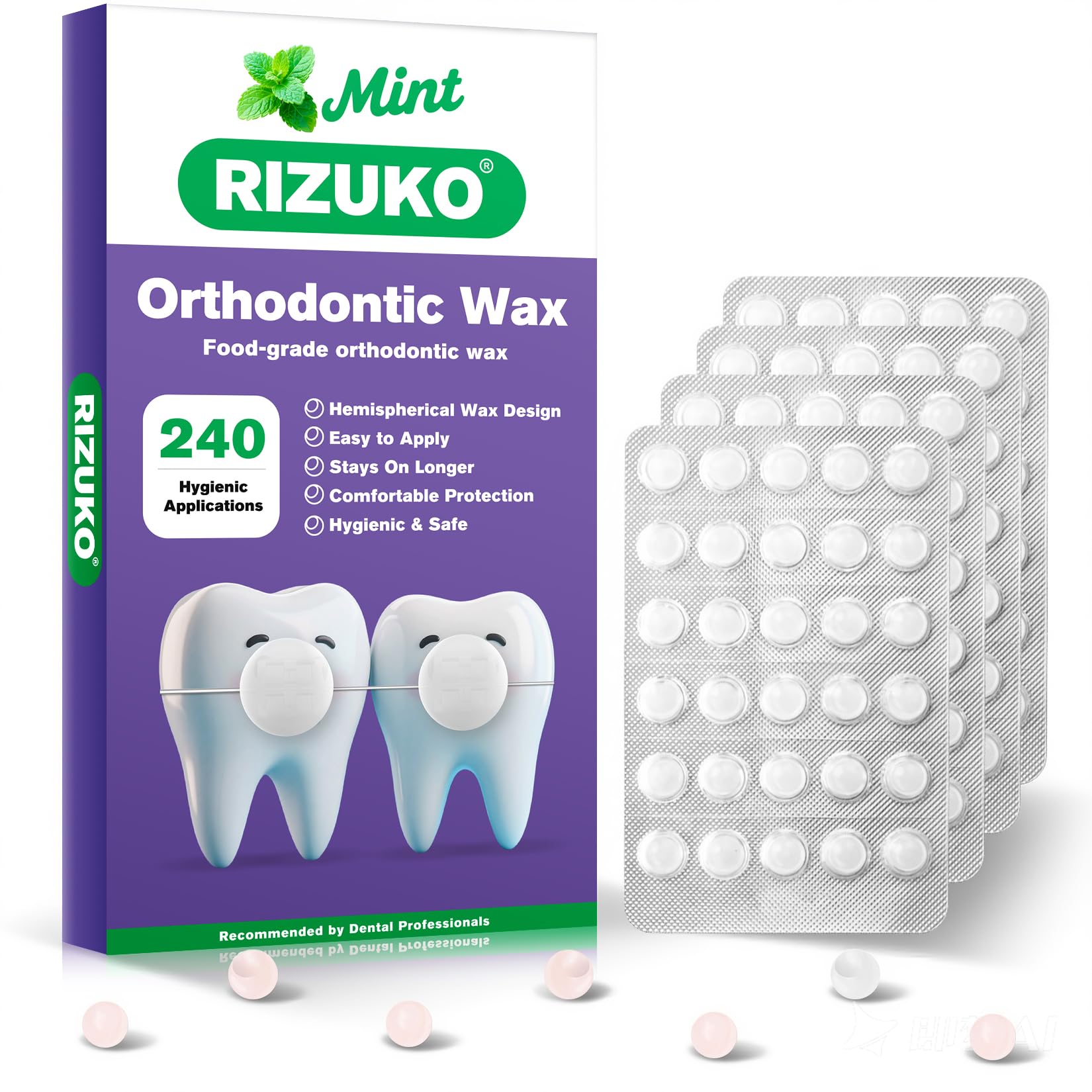 RIZUKO Orthodontic Wax Dots - Mint Flavor, Dome Design, 240 Dots