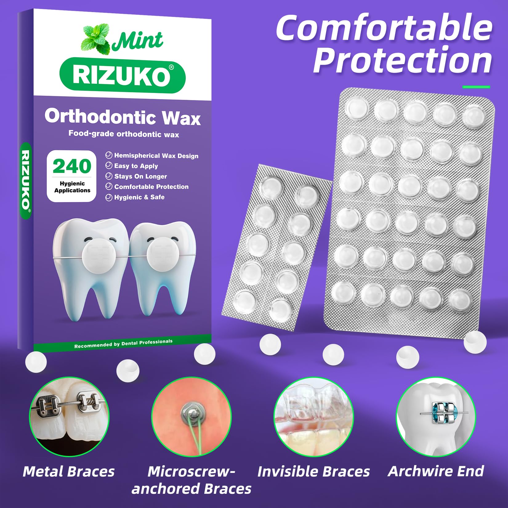 Close-up of mint-flavored orthodontic wax for braces