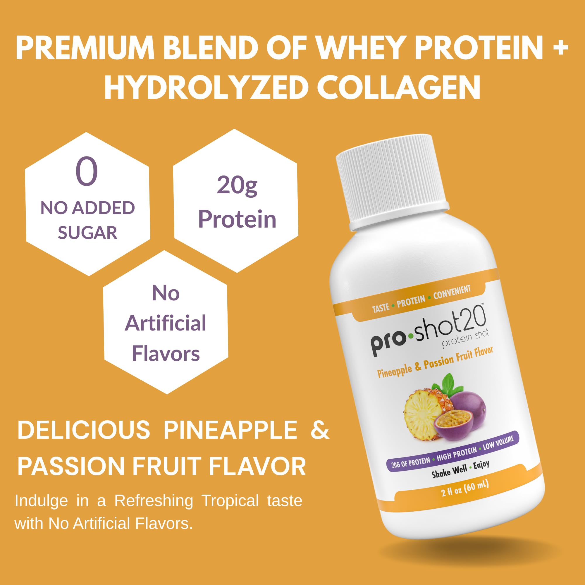 R-Kane Pro-Shot20 20g protein blend close-up showing whey, casein, collagen.