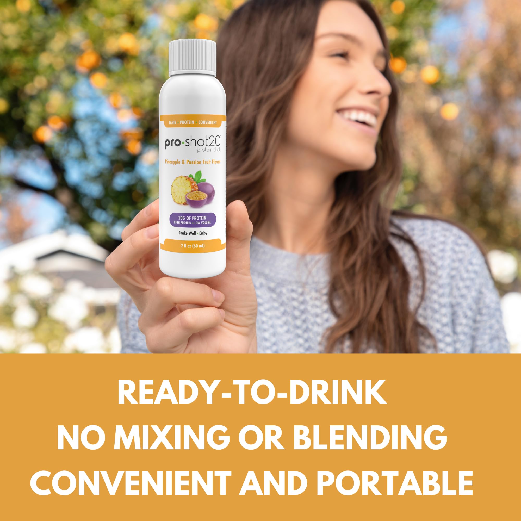 R-Kane Pro-Shot20 pineapple-passion pour showing ready-to-drink convenience.
