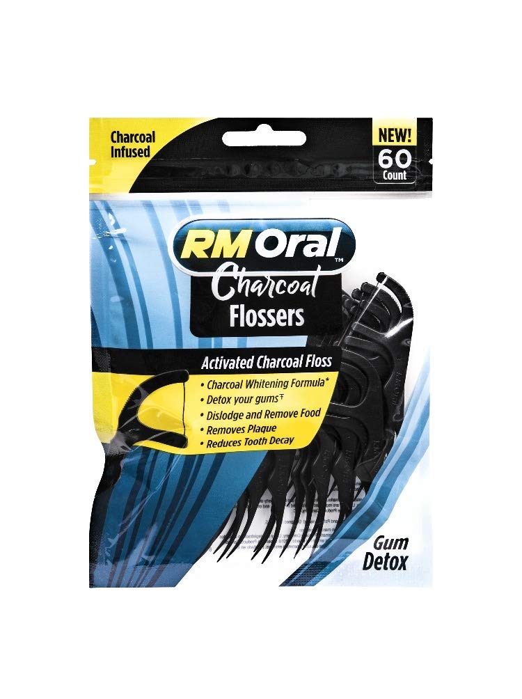 RM Oral Charcoal Flossers front view with resealable packaging