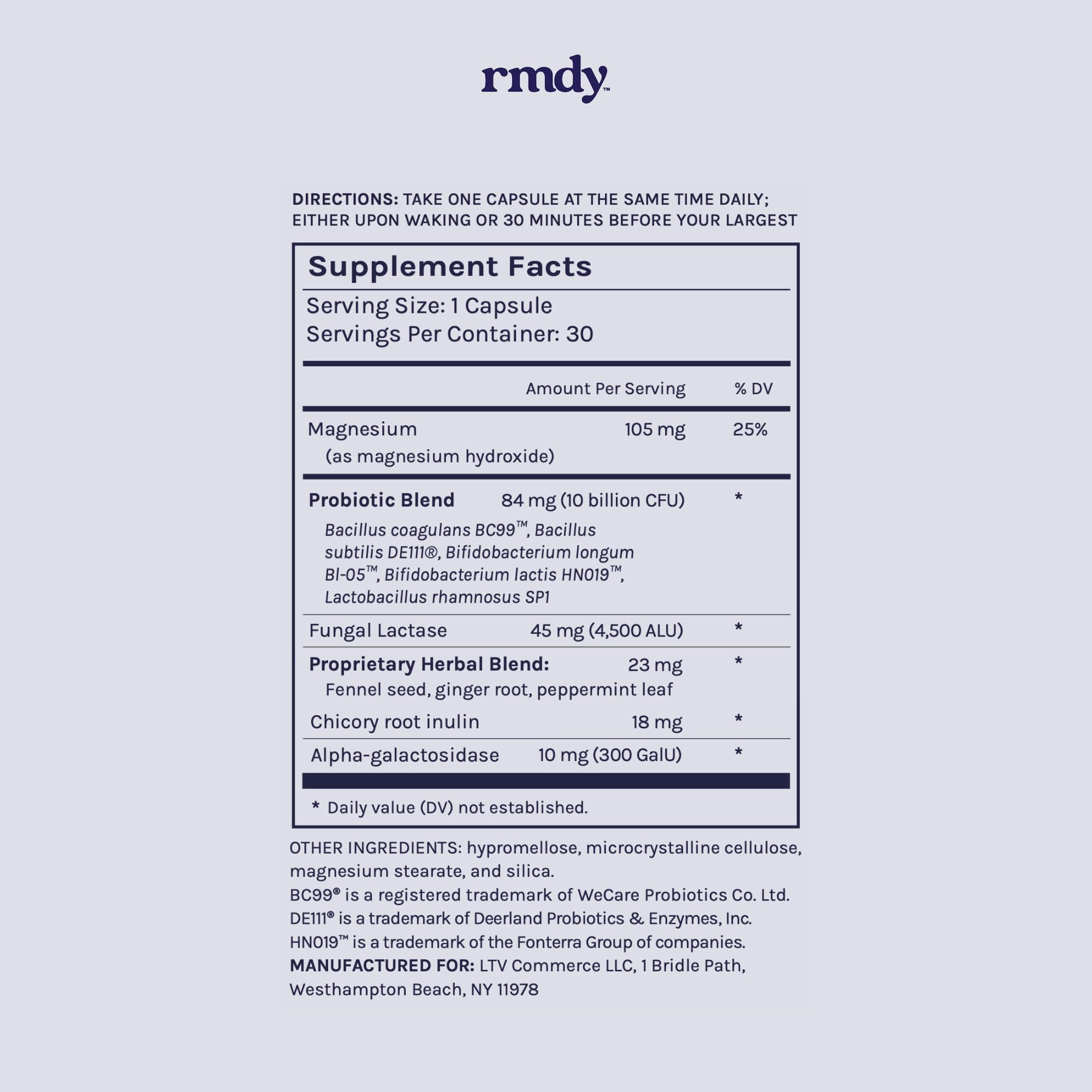 Third-party quality tested label on rmdy probiotic product