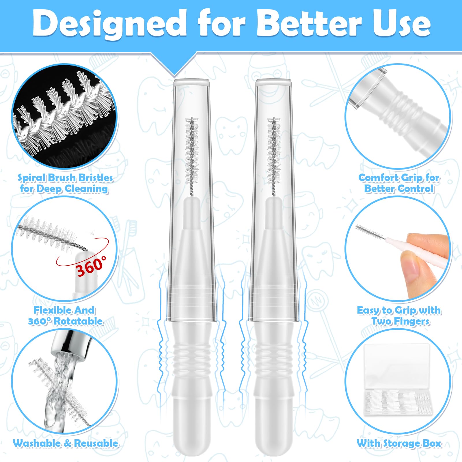 Washable and reusable interdental brush heads