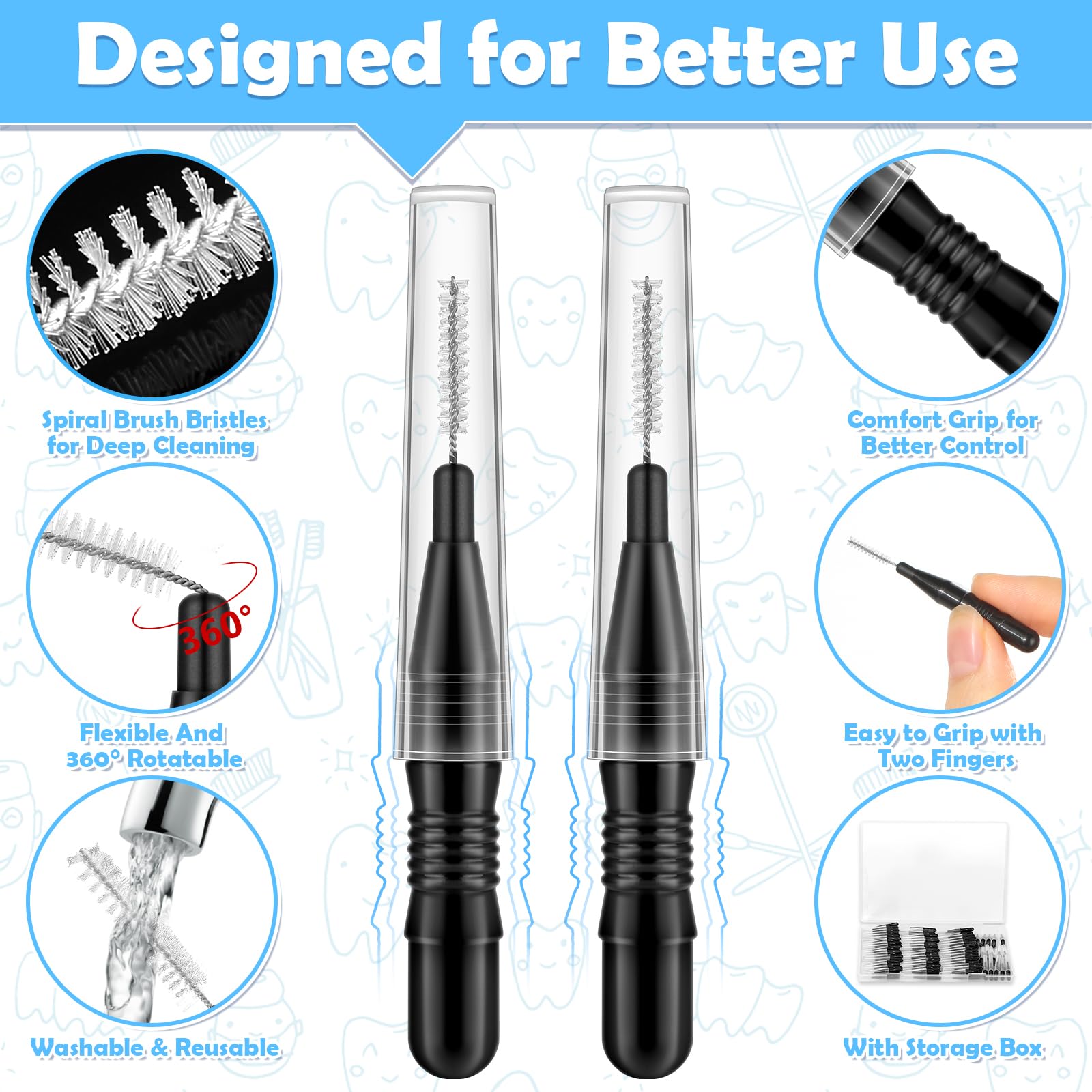 Washable and reusable interdental brushes