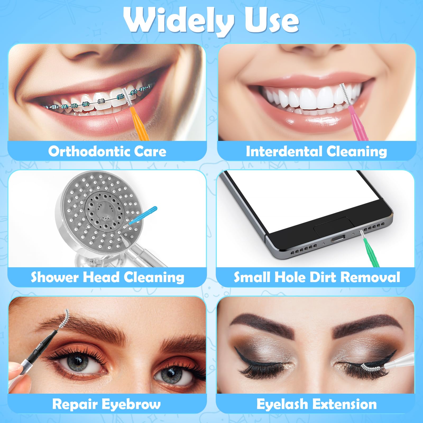 Interdental brush in blue color close-up