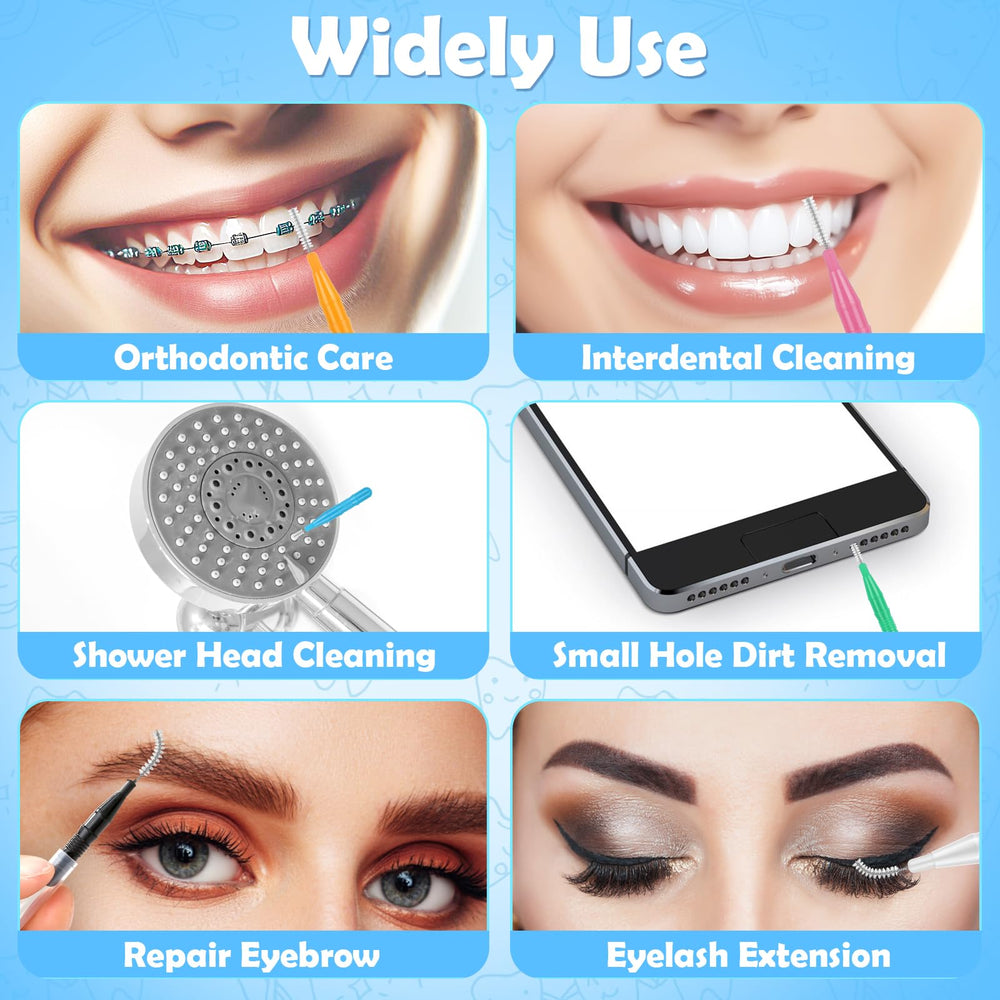 Interdental brush in blue color close-up
