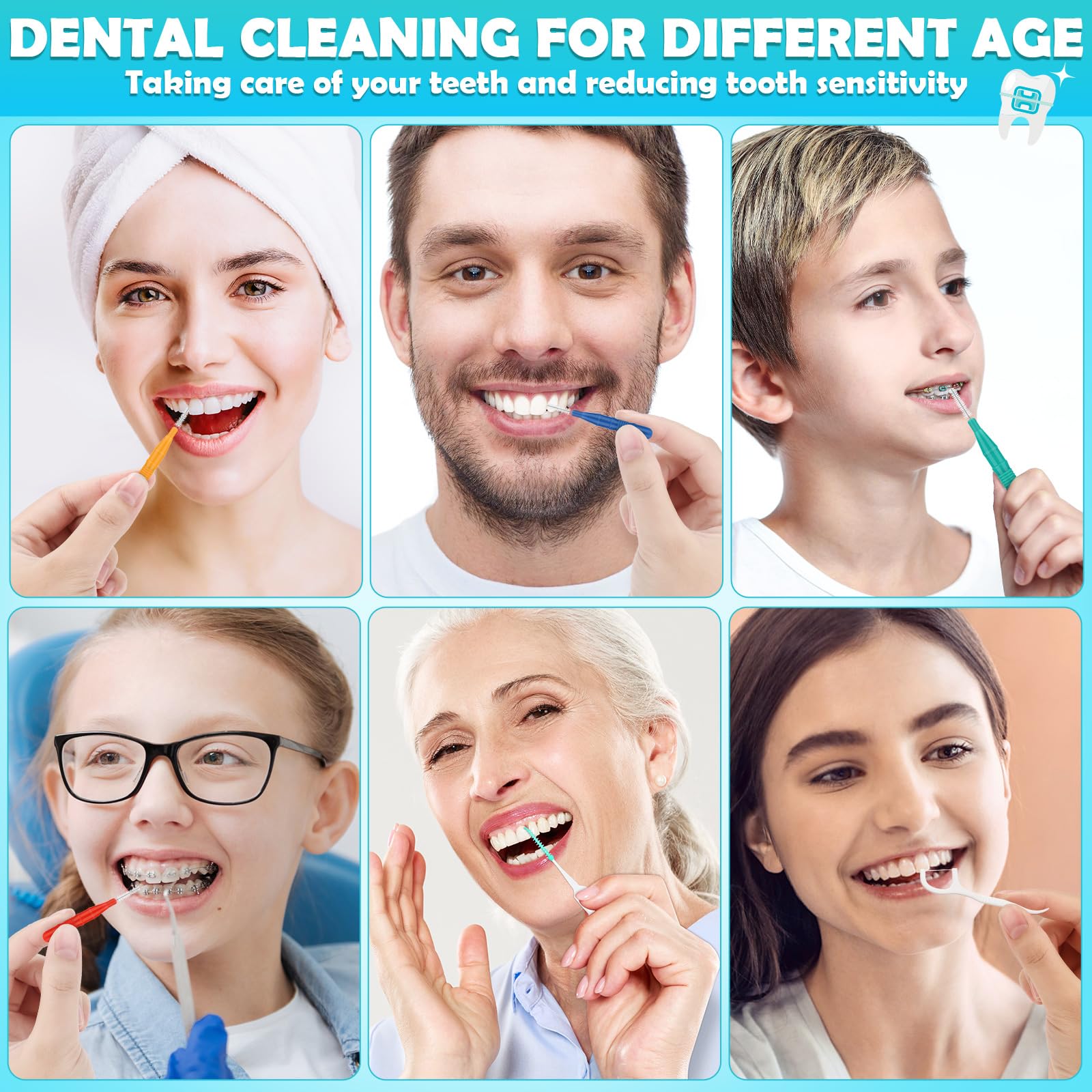 Includes interdental brushes, dental floss picks and dental picks