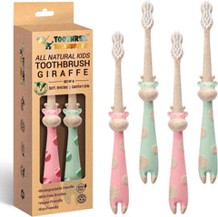 ROARex kids toothbrush with plant-based biodegradable handle in giraffe mint and rose colors
