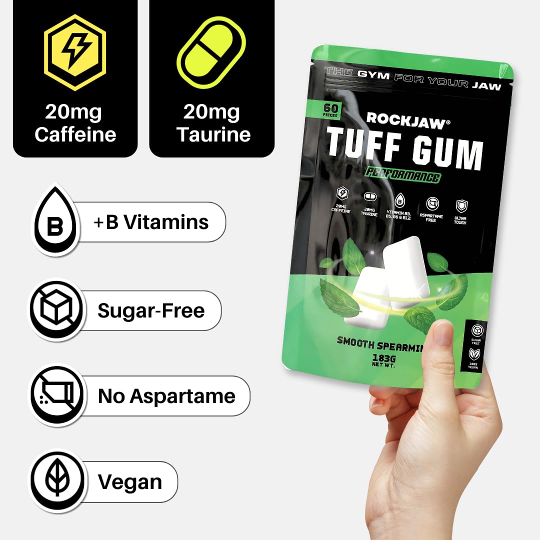 Ingredients list for ROCKJAW Jawline Gum Smooth Spearmint packaging