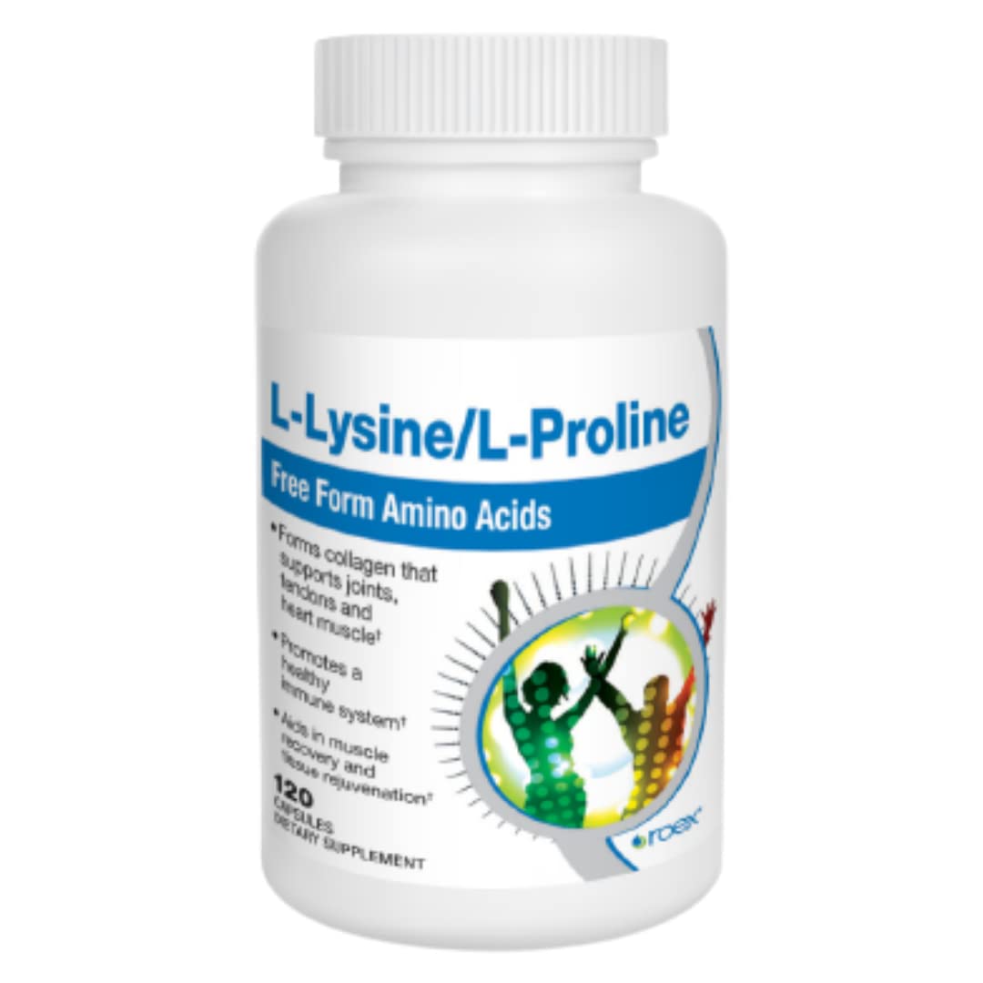 Front view of Roex Vitamins L-Lysine & L-Proline bottle