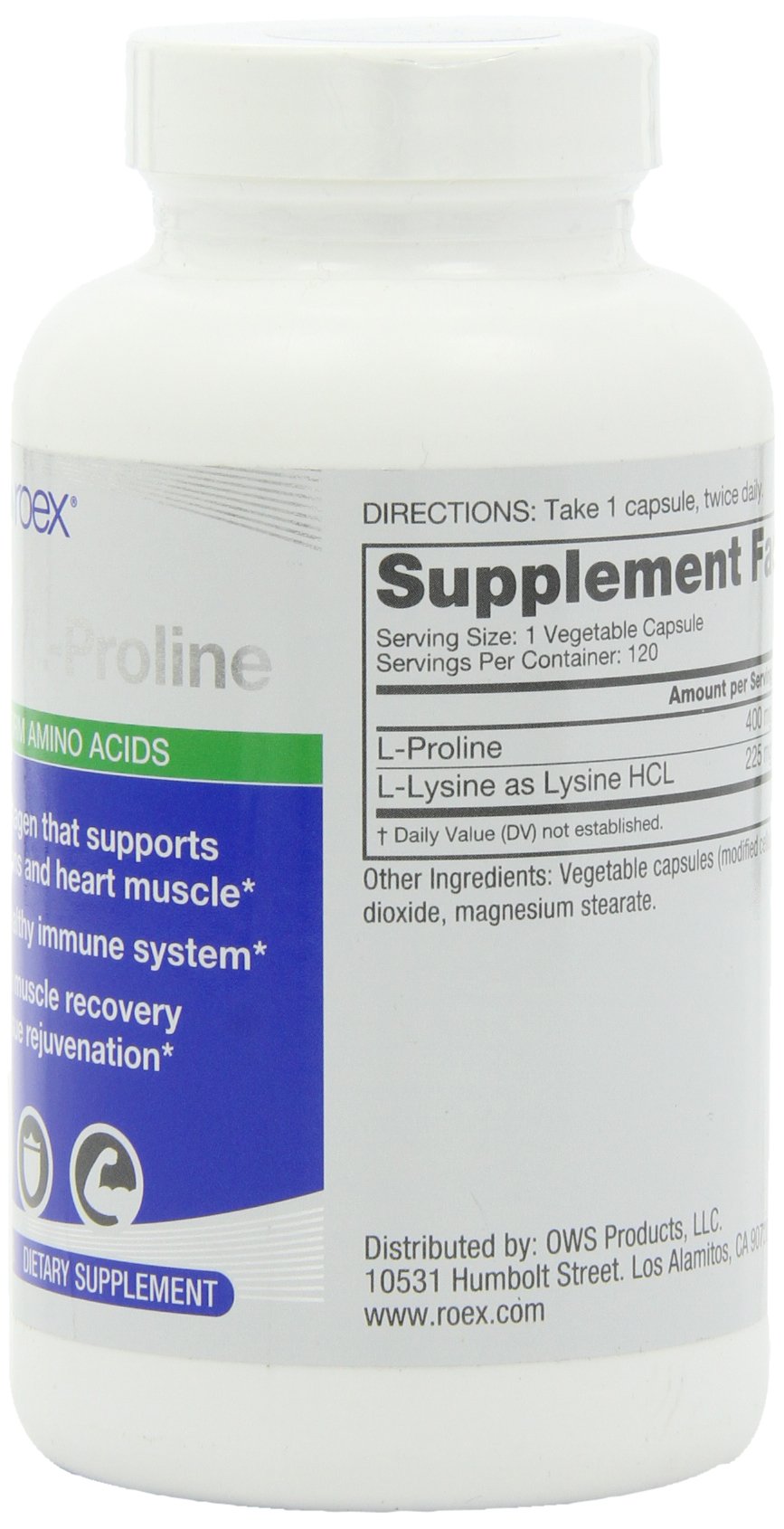 Roex Lysine Proline bottle label close-up