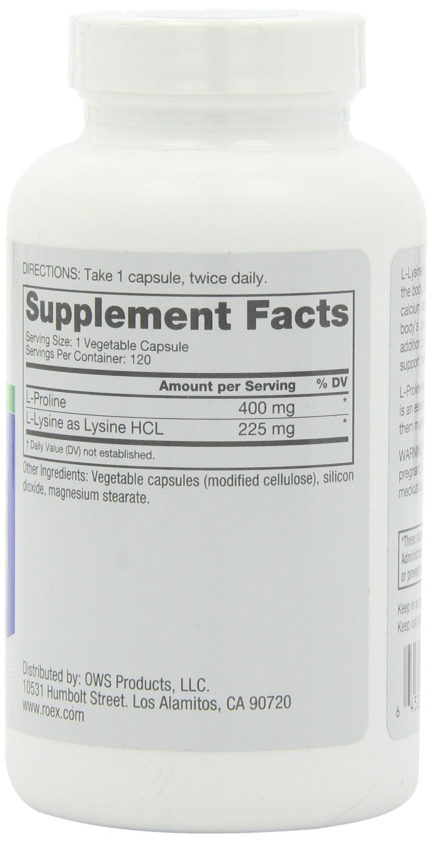 Roex Lysine Proline ingredients list photo